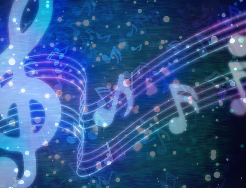 Musical Notes on Staff — Blue