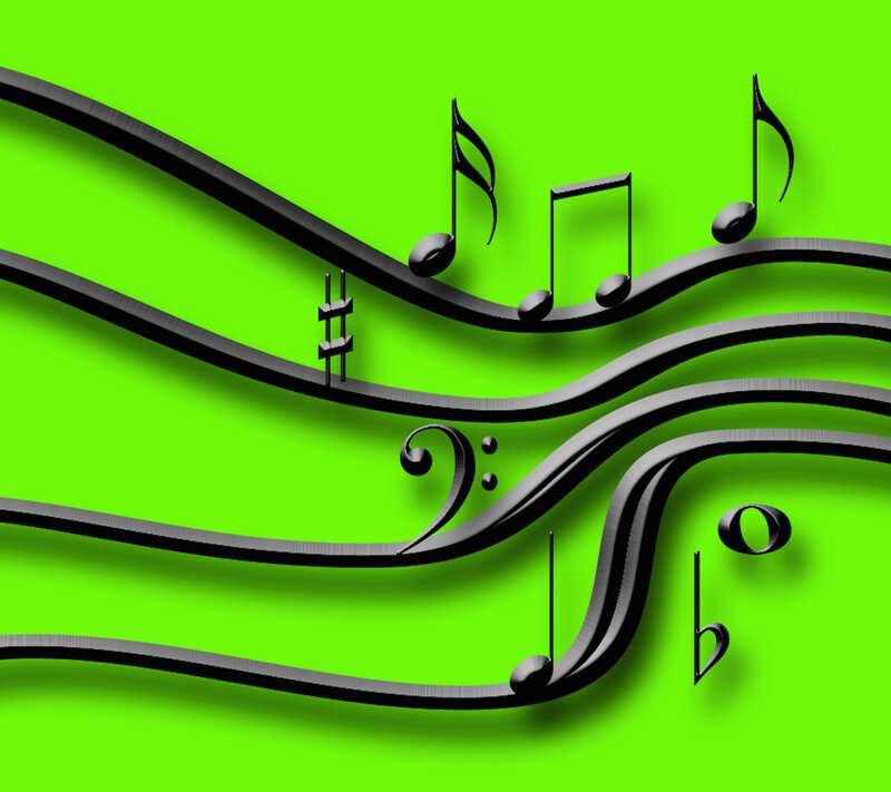 Musical Notes on Staff — Green