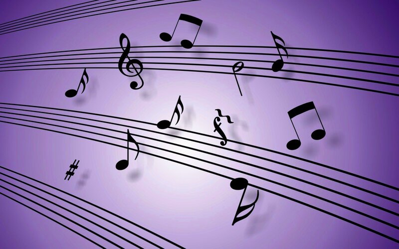 Musical Notes on Staff — Purple