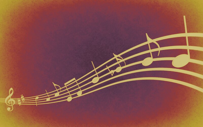 Musical Notes on Staff — Red, Artistic