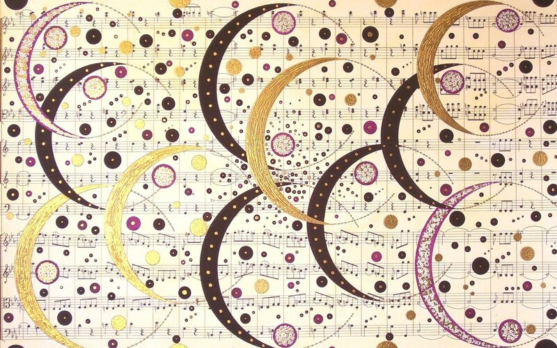 Musical notes with crescent moons