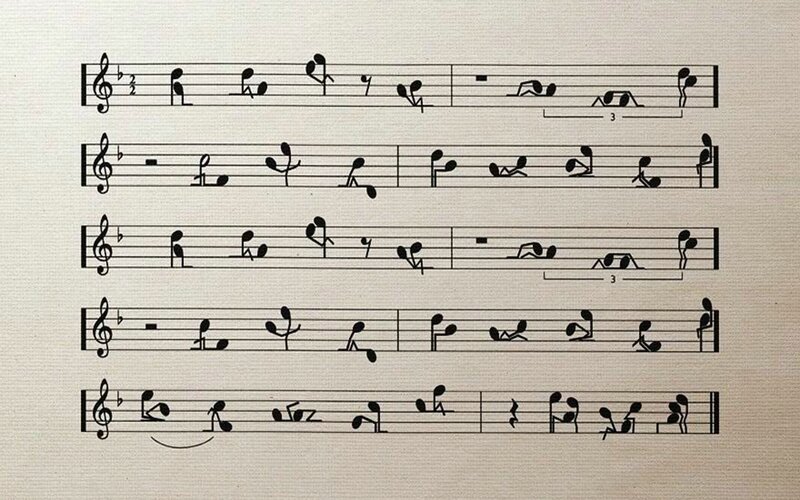 musical notes with stick figures