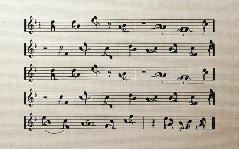 musical notes with stick figures