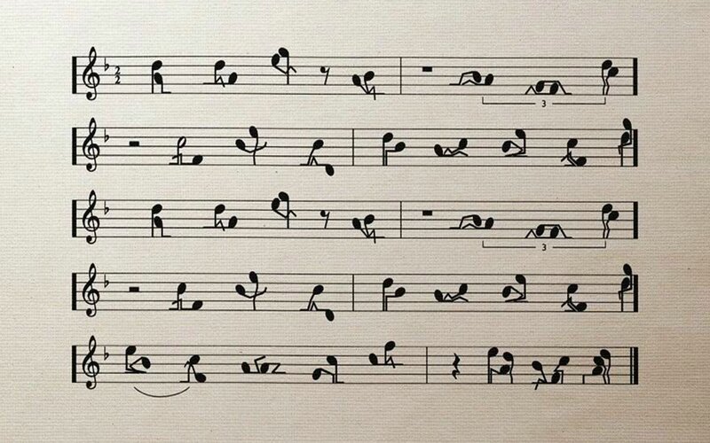 Musical Notes with Stick Figures — Black