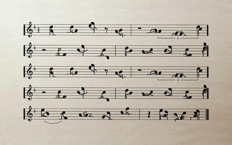 Musical notes with stick figures