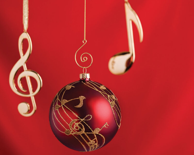 Musical Ornaments on Red