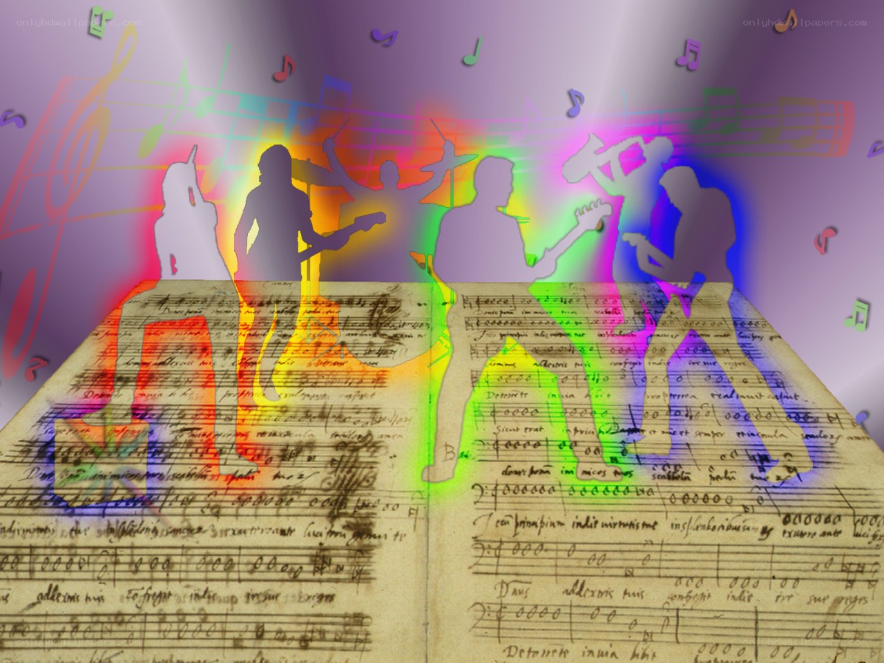 Musical silhouettes on sheet music