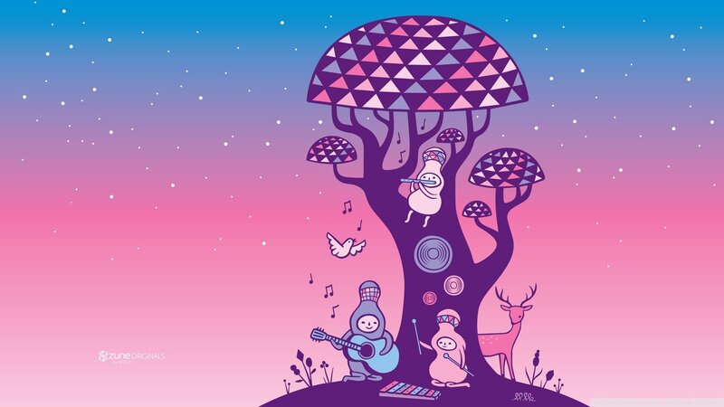 Musical tree under starry sky
