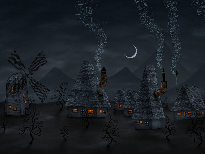 Musical village at night