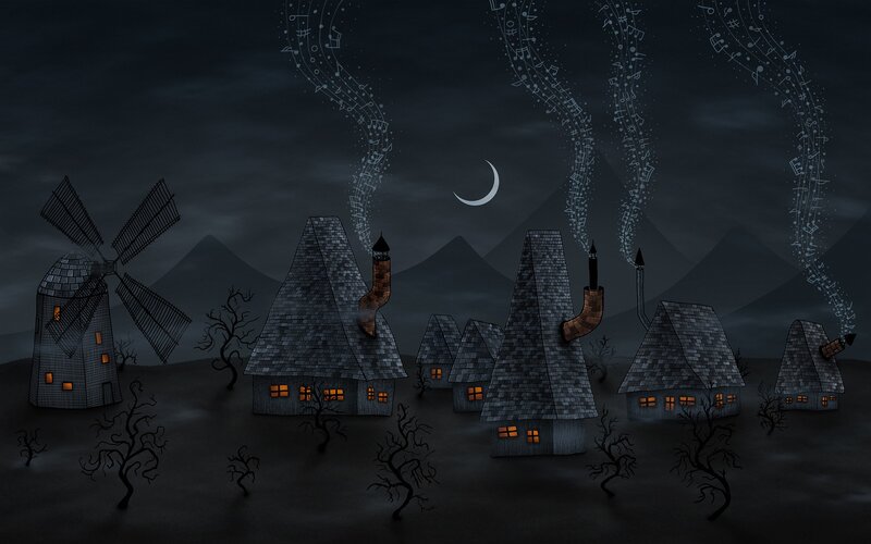 Musical village at night