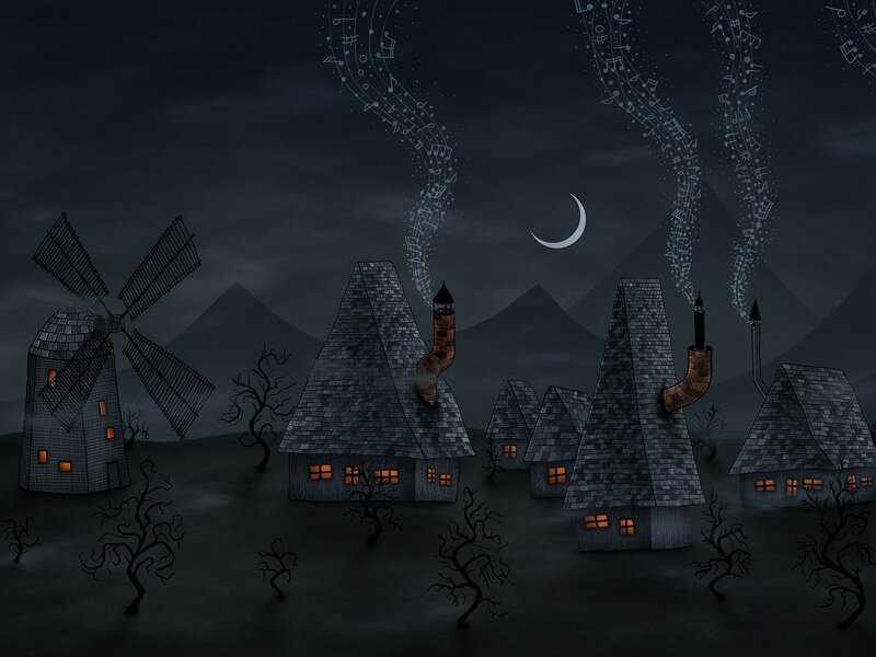 Musical village at night