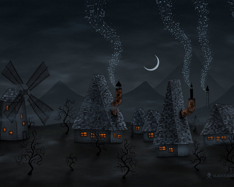 Musical village at night