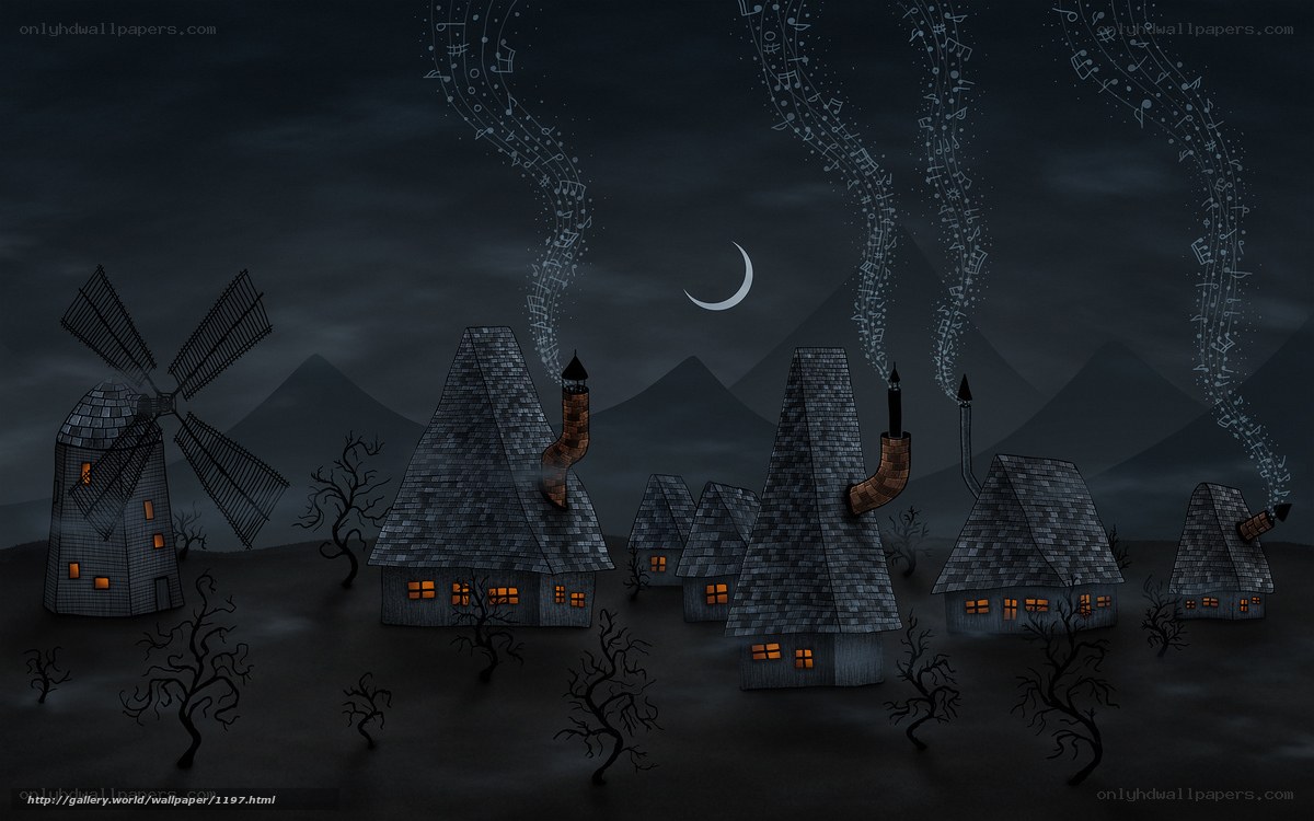 Musical village at night
