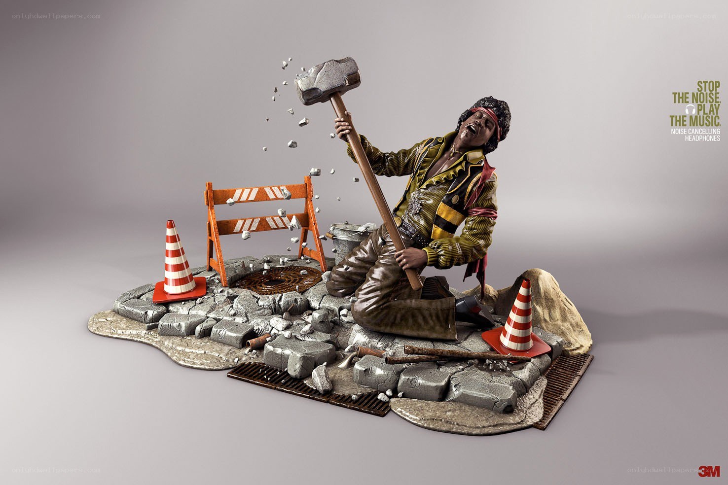 Musician breaking through construction