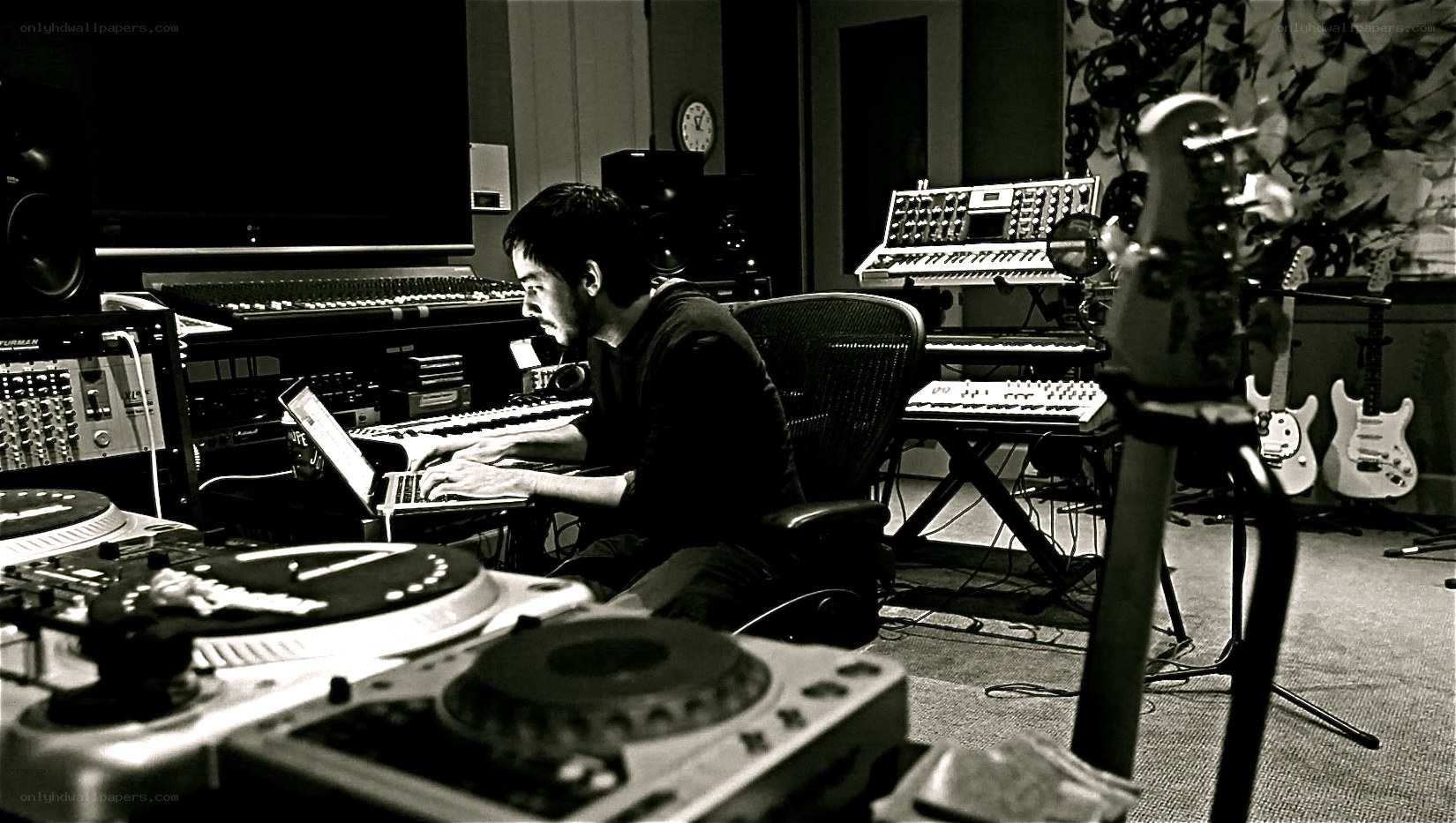Musician in a recording studio