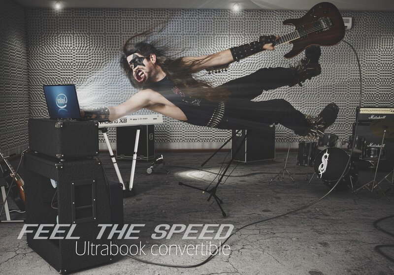 Musician in action with laptop