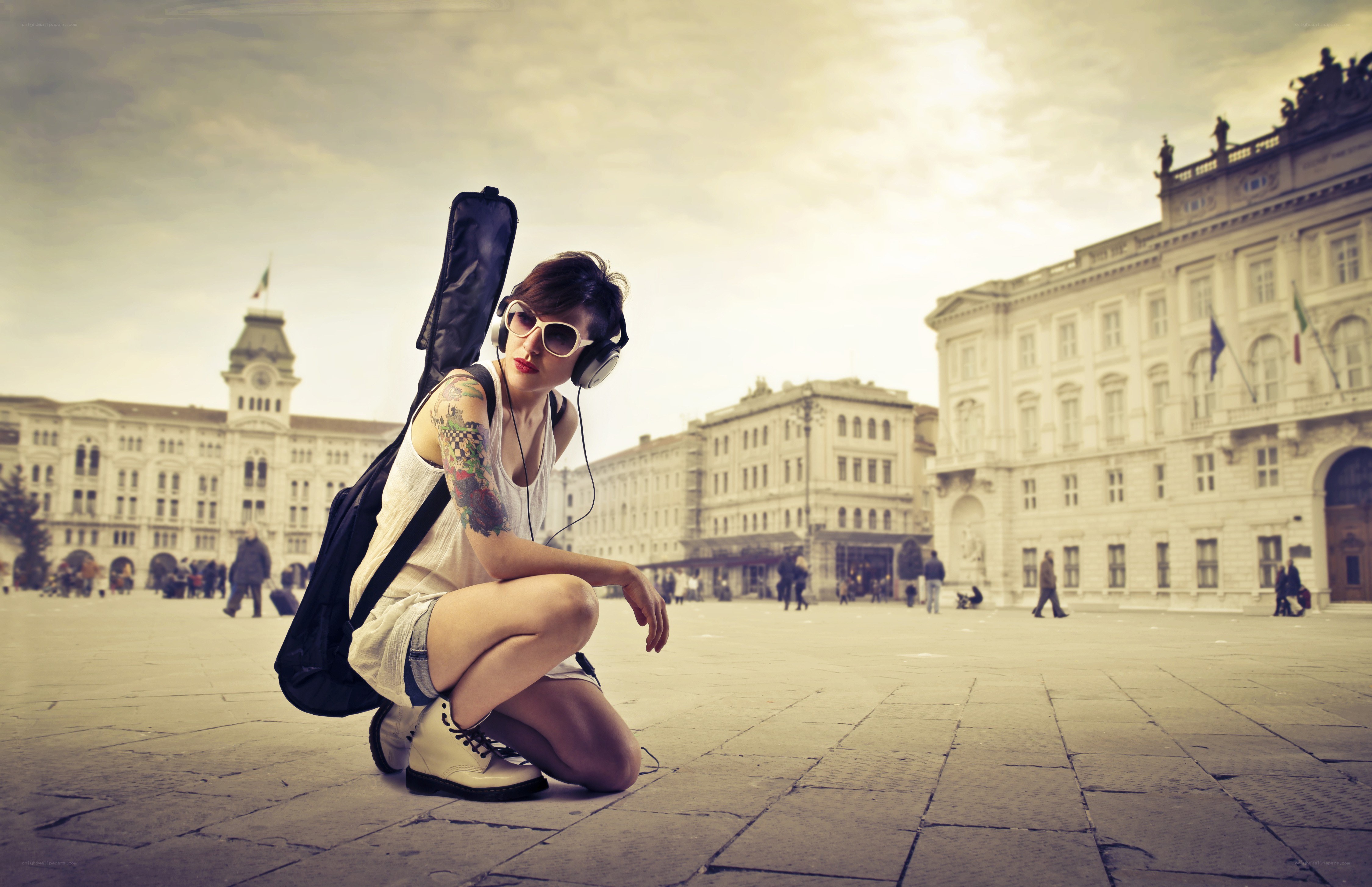 Musician in city square