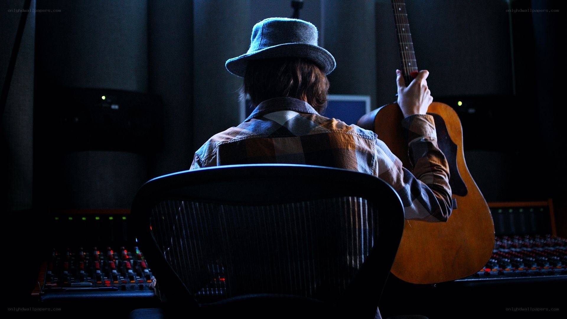 Musician in recording studio