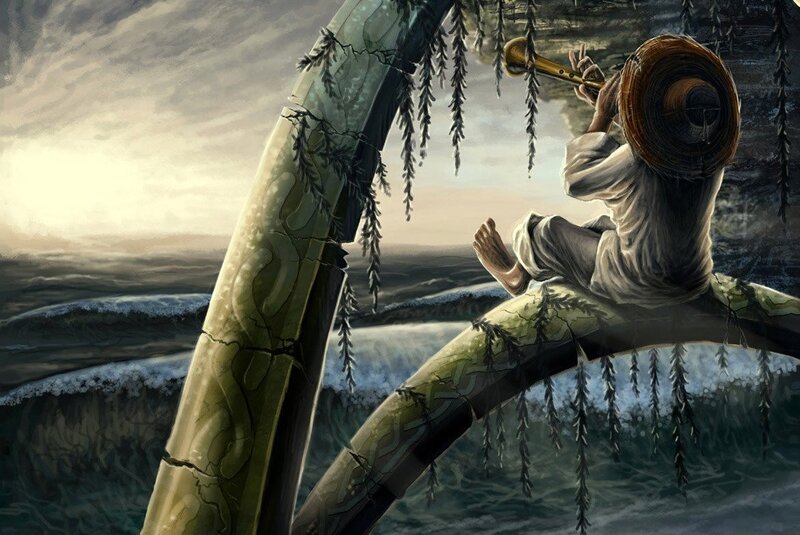 Musician on a broken bridge