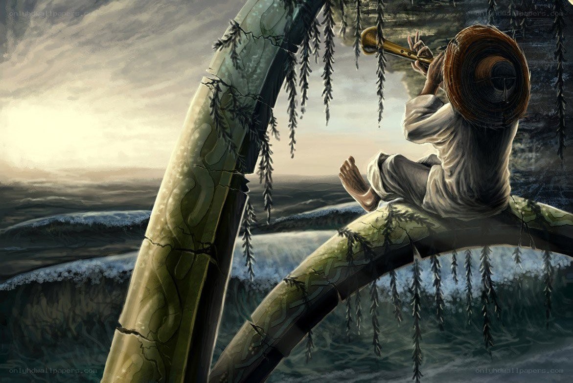 Musician on a broken bridge
