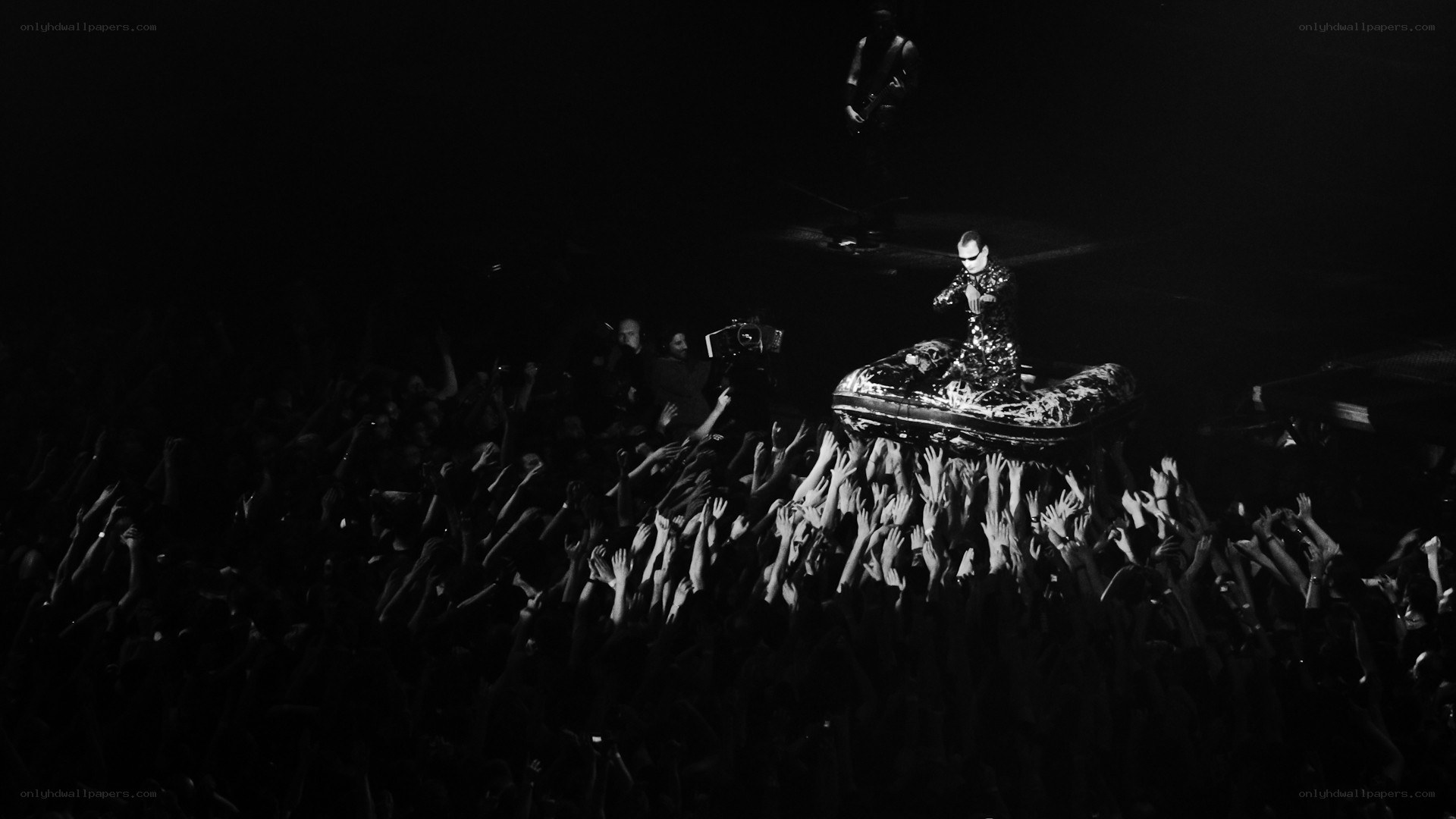 Musician on inflatable raft