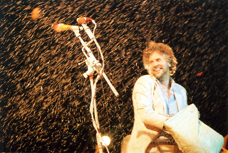 Musician on stage with confetti
