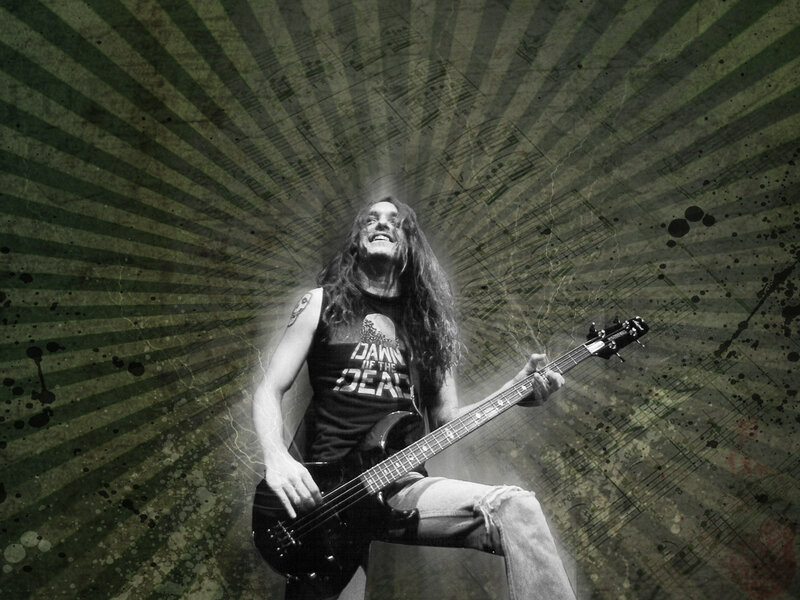 Musician playing bass guitar