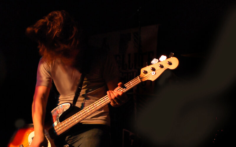 Musician Playing Bass Guitar — Black, Dark
