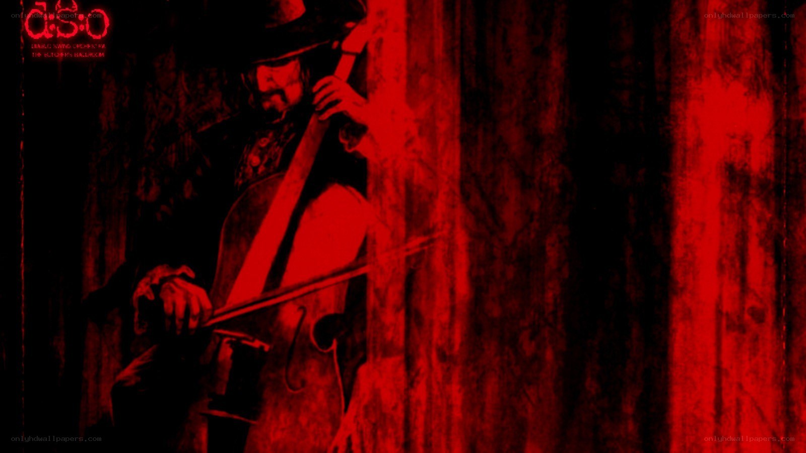 musician playing cello in red light