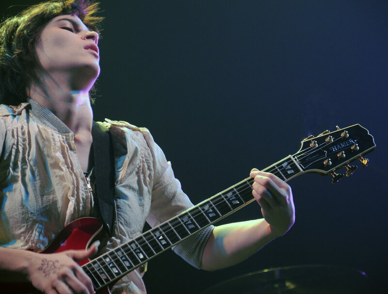 Musician playing electric guitar