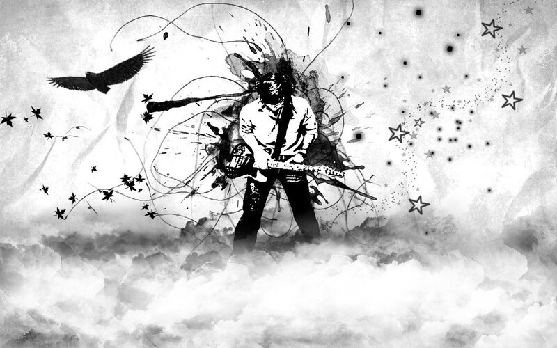 Musician Playing Guitar — Black, Dramatic, Digital Art