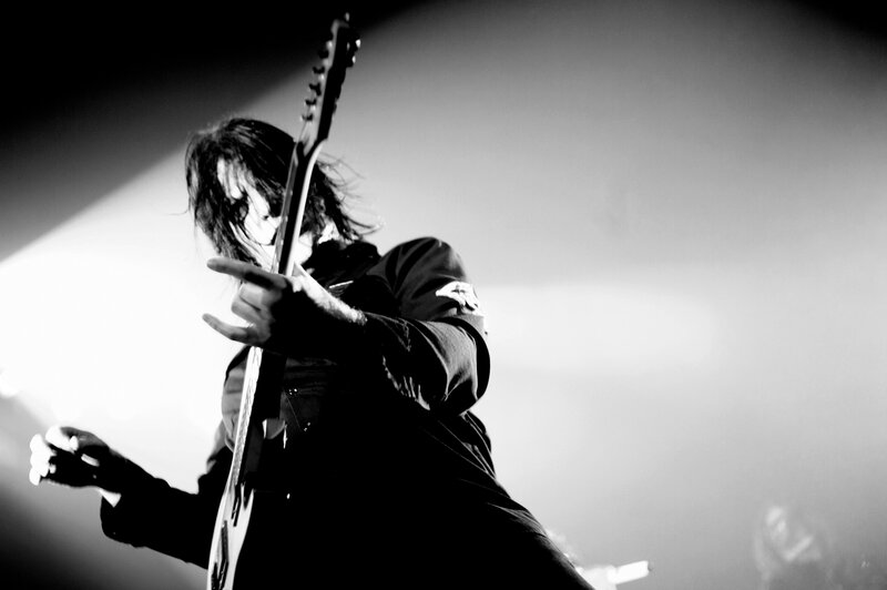 Musician Playing Guitar — Black, Dramatic, Night, Photograph, Stage Light