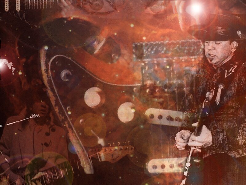 Musician playing guitar collage