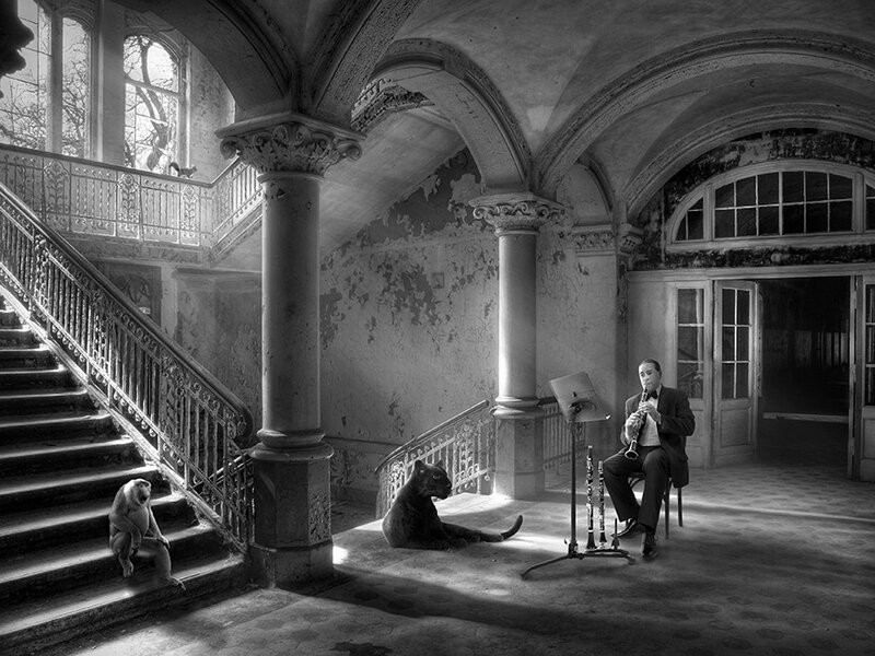 Musician playing in an old hall