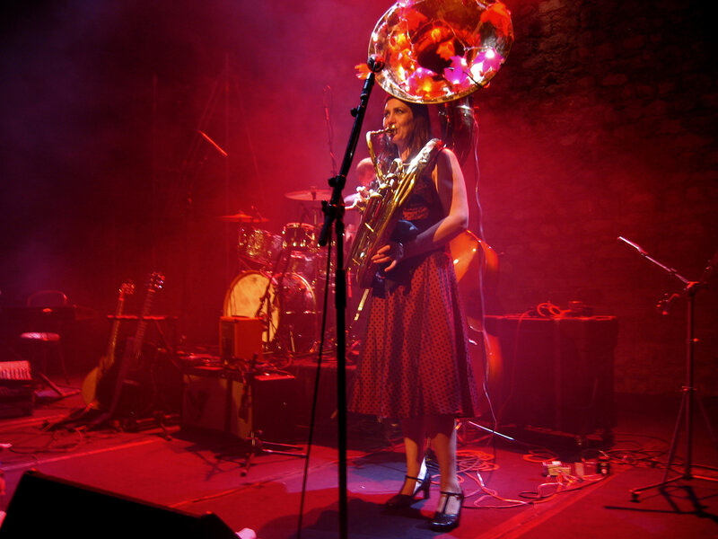 Musician playing tuba on stage