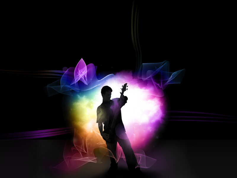 musician silhouette with colorful lights