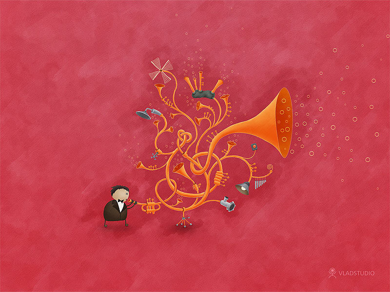 Musician with a musical instrument tree