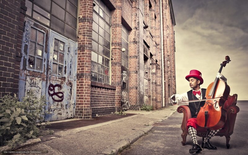 Musician with cello in alley