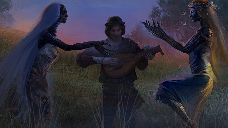 Musician with ghostly figures
