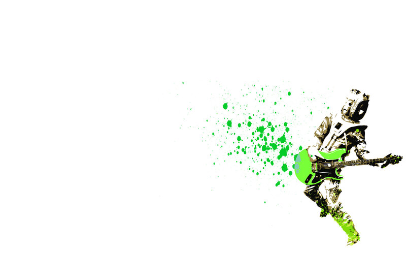 musician with green guitar