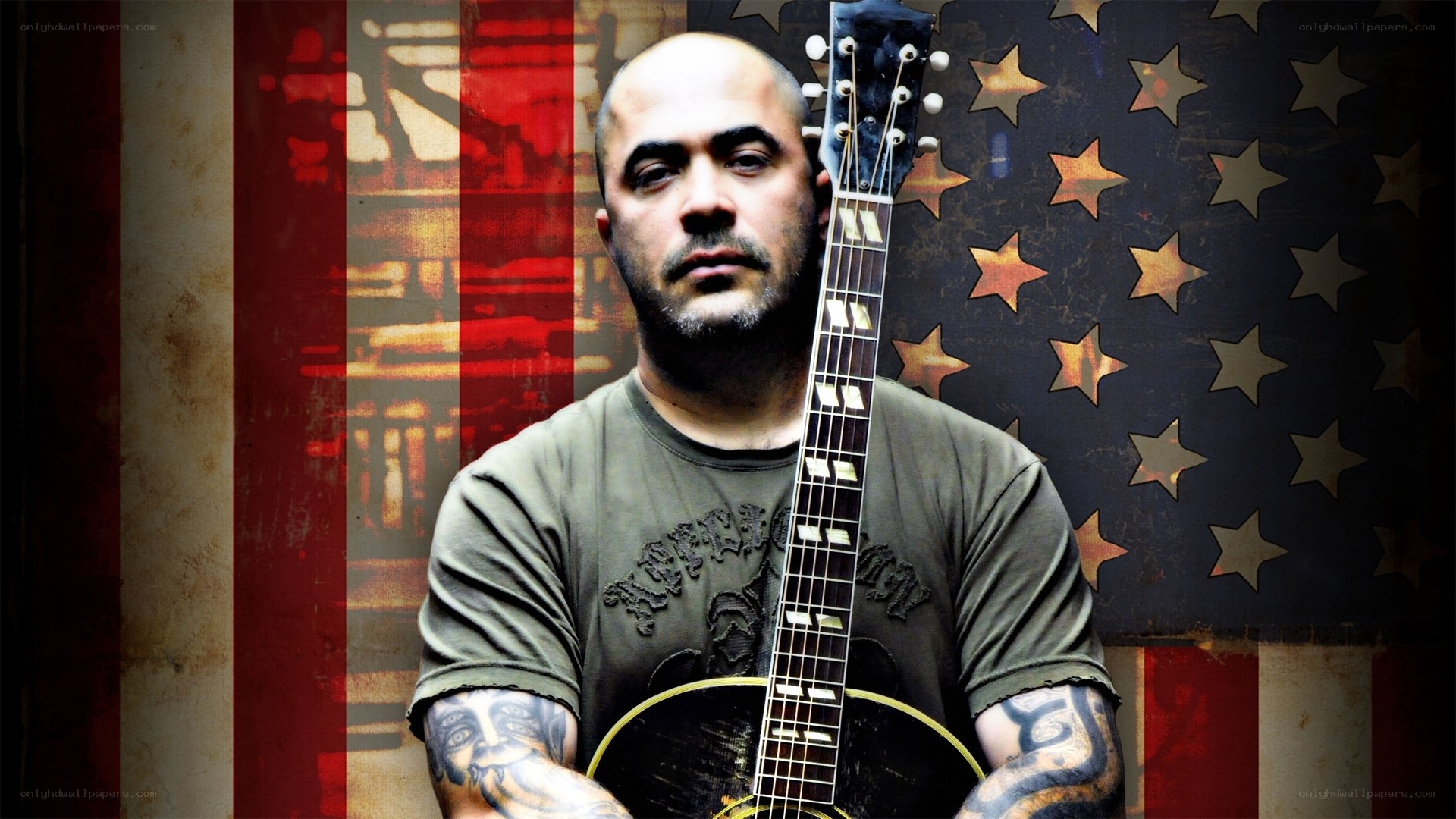 musician with guitar and flag