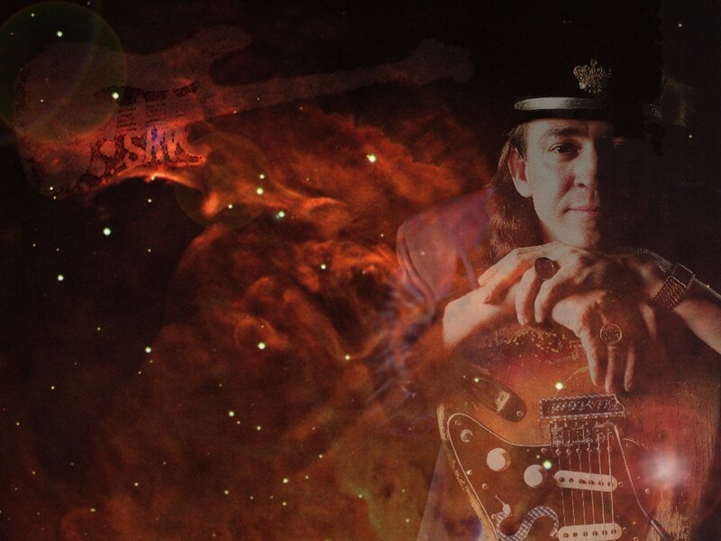 Musician with guitar in space
