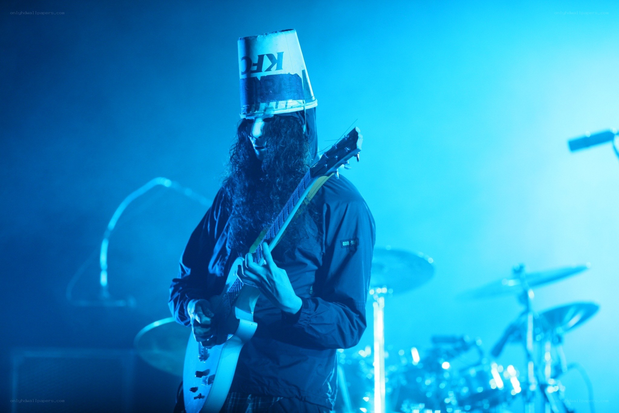 Musician with KFC bucket hat