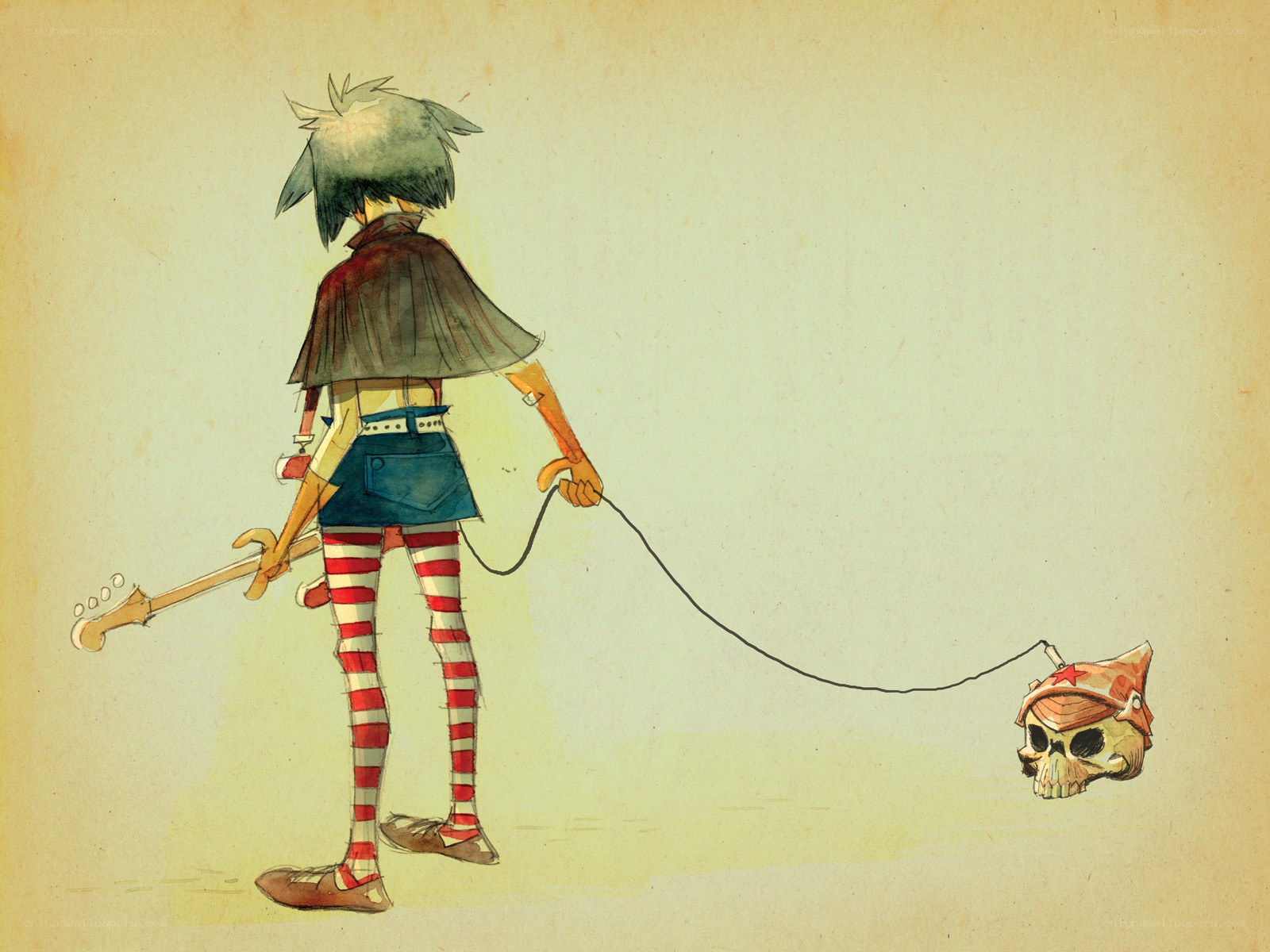 musician with skull pet