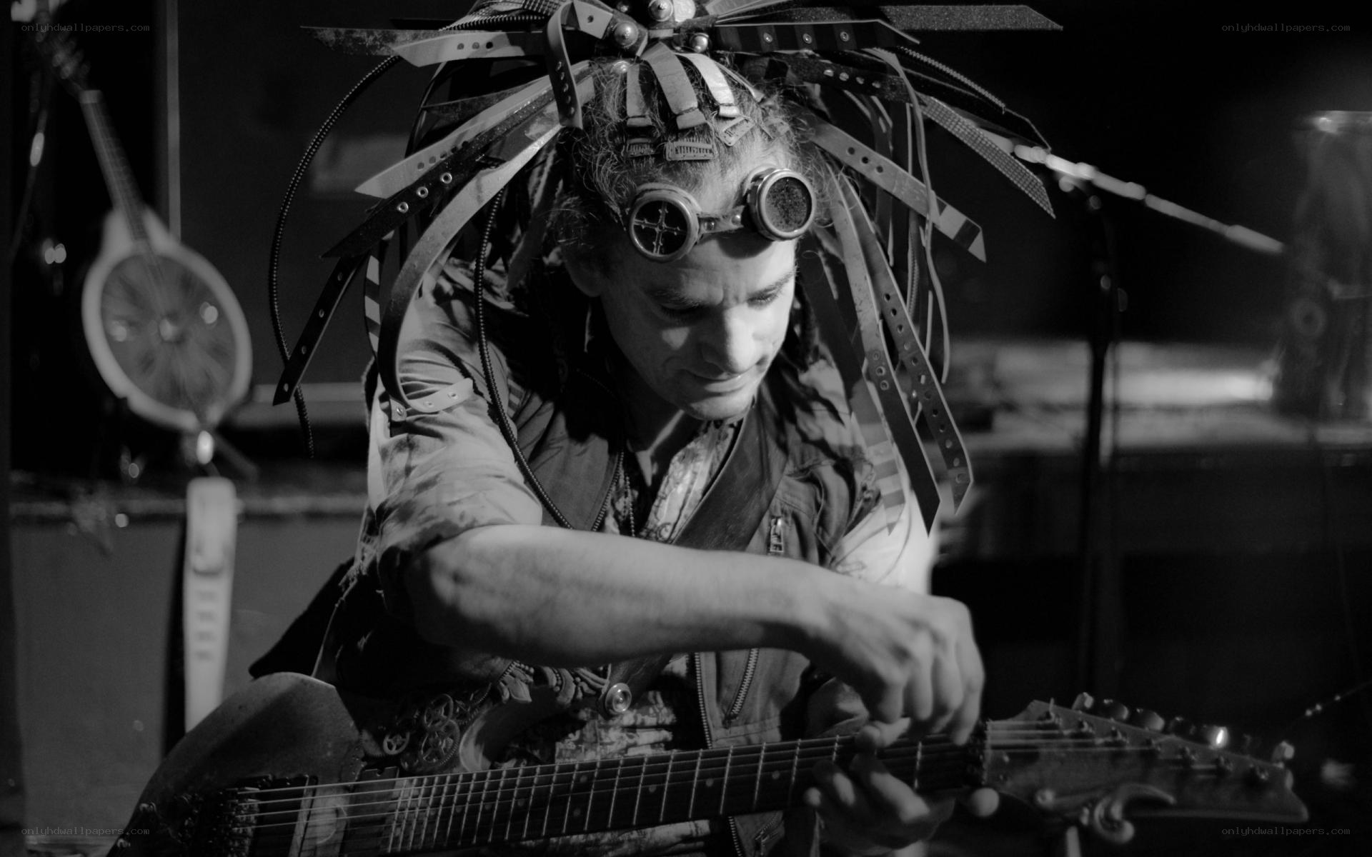 Musician with steampunk headgear
