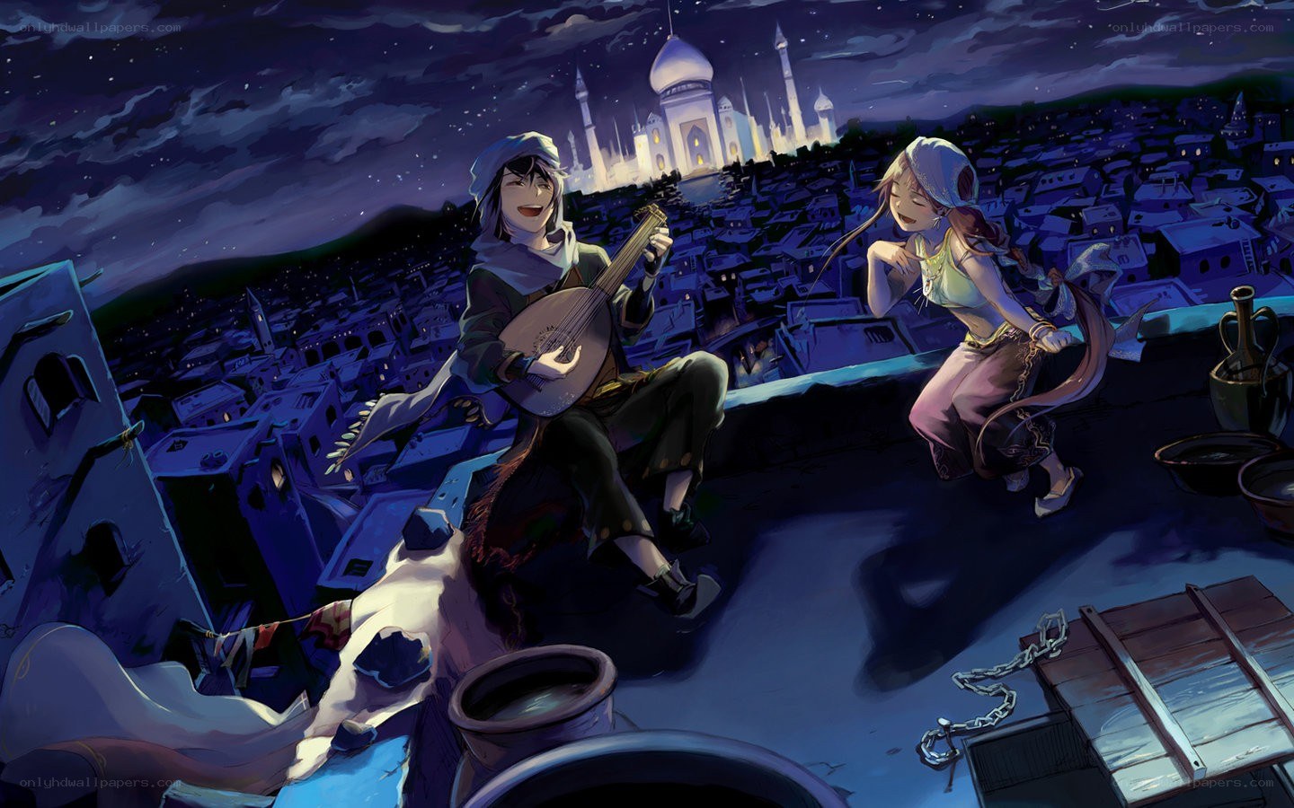Musicians on a rooftop at night