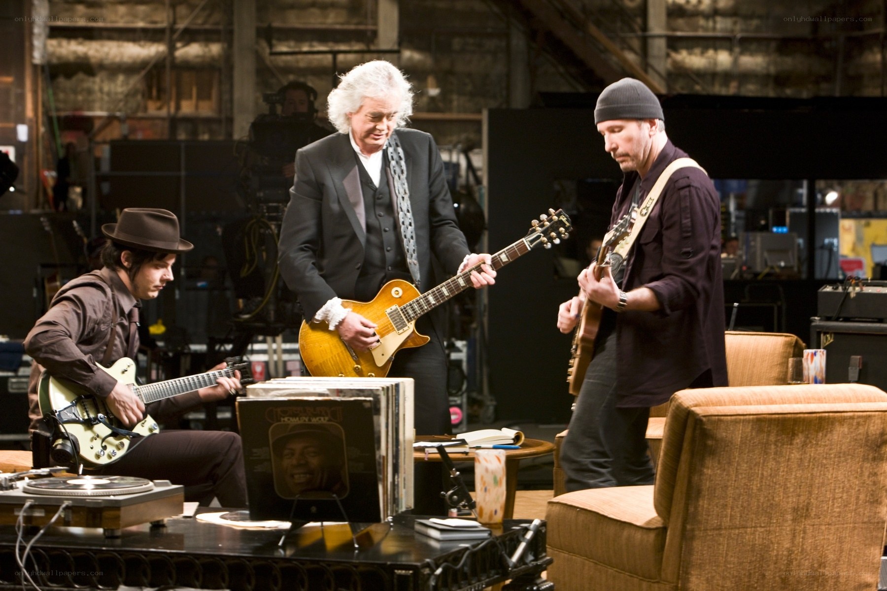 Musicians performing in a studio