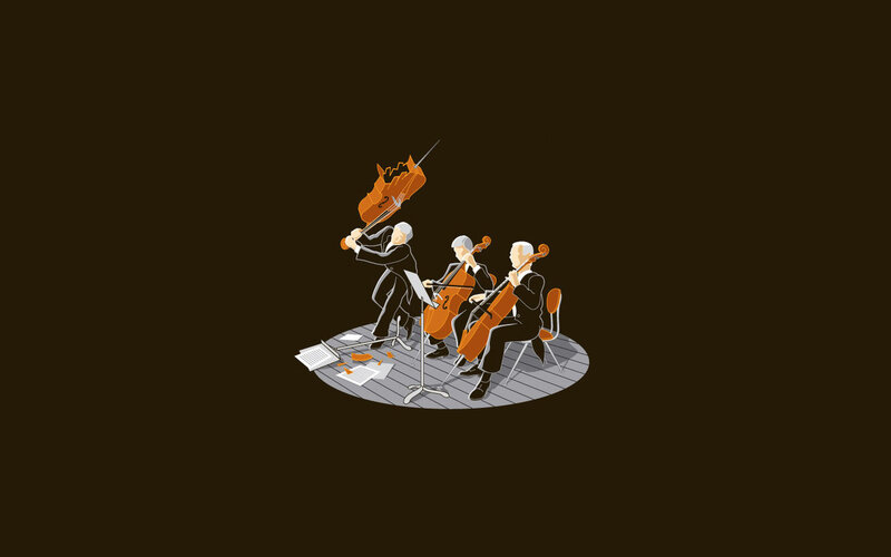 Musicians Playing Cellos — Brown, Dramatic