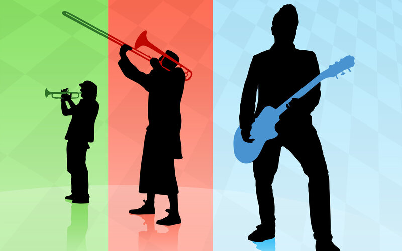 Musicians silhouettes in color blocks