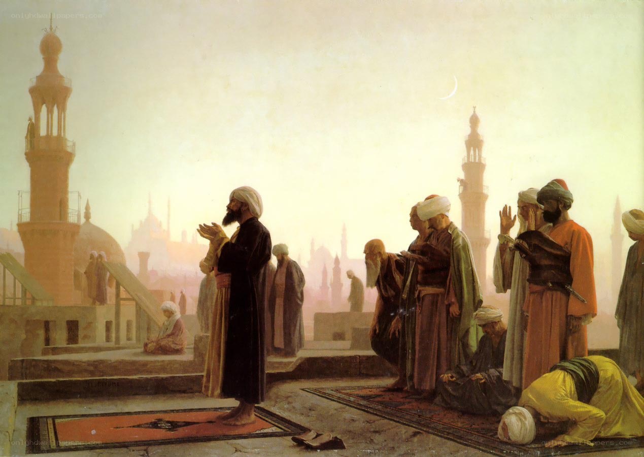 Muslims praying at dawn